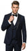 Alberto Nardoni Men’s Black Super 150s Wool Tuxedo with Peak Lapel, Double Breasted Vest and Flat Front Pants