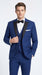 Men’s Indigo Blue Sapphire Cobalt Blue 1 Button Vested Tuxedo with Black Satin Peak Lapel