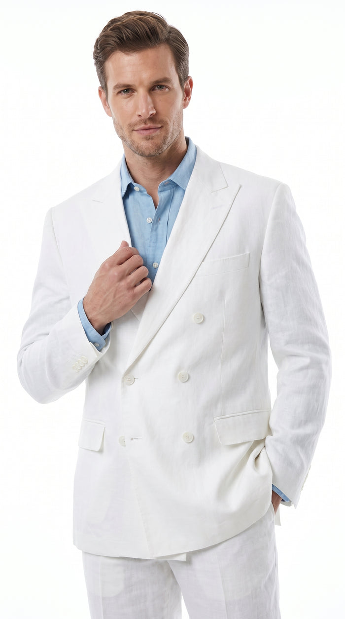 Men’s White Double Breasted Suit with Jacket and Pants, Formal Wedding Dress Suit