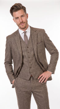Men’s Vintage Brown Tweed Herringbone 1920s Suit, Classic Gatsby Style Dress Suit