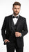Men’s Black Modern 1 Button Tuxedo Suit with Satin Trim Peak Lapel and Wide Lapel Design