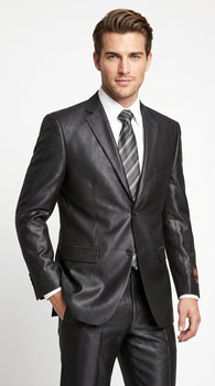 Men’s Vitali Black Sharkskin 2 Button Suit, Formal Wedding Business Dress Suit Set