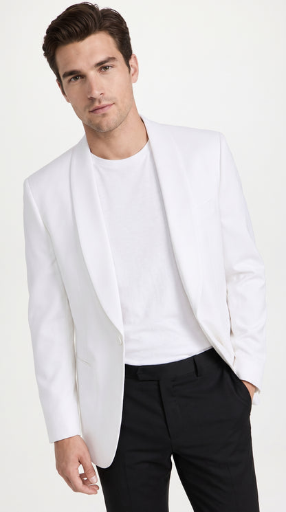 Men’s White Dinner Jacket with Shawl Lapel, Formal Wedding Prom Tuxedo Blazer