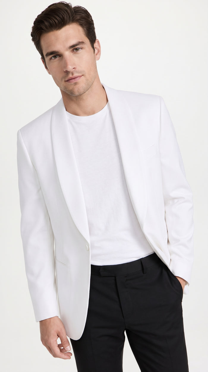 Men’s White Dinner Jacket with Shawl Lapel, Formal Wedding Prom Tuxedo Blazer