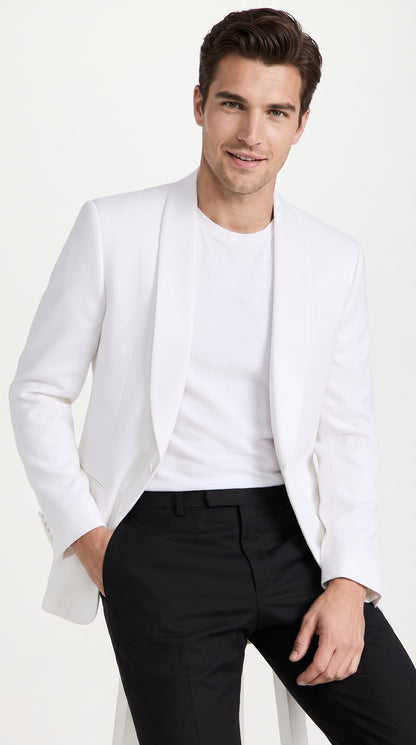 Men’s White Dinner Jacket with Shawl Lapel, Formal Wedding Prom Tuxedo Blazer