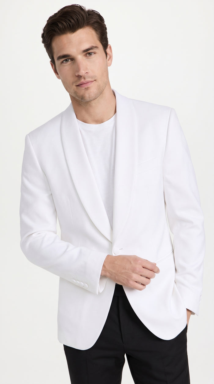 Men’s White Dinner Jacket with Shawl Lapel, Formal Wedding Prom Tuxedo Blazer