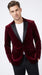 Men’s Burgundy Velvet Tuxedo Blazer with Black Satin Lapel, Crushed Velour Formal Sport Coat