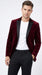 Men’s Burgundy Velvet Tuxedo Blazer with Black Satin Lapel, Crushed Velour Formal Sport Coat