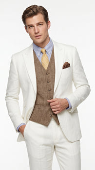 Men’s Off White Great Gatsby 3 Piece Suit, Vintage Wedding Prom Formal Vested Suit Set