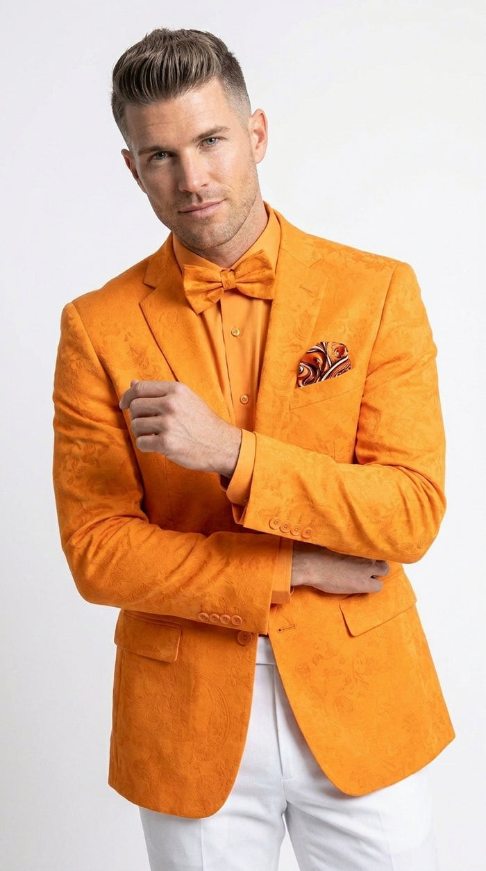 Men’s Mango Orange Blazer White Pants Formal Outfit