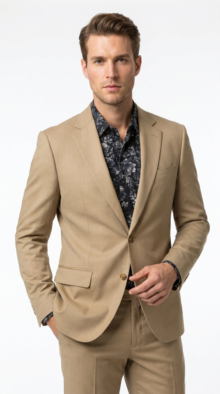 Men’s Khaki Stone 2 Button Business Suit, Regular Classic Fit Clearance Sale Dress Suit