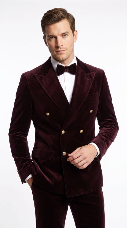 Men’s Rossi Man Zeus Dark Brown Velvet Double Breasted Tuxedo Suit, Formal Wedding Prom Dinner Suit Set