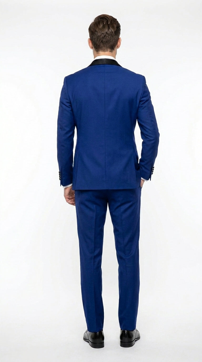 Men’s Royal Blue Tuxedo Dress Suit with Black Shawl Lapel, Formal Wedding Prom Suit