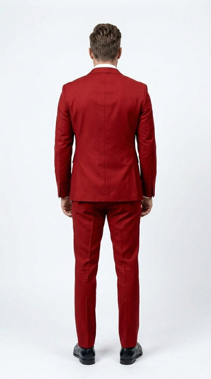 Men’s Modern Double Breasted Peak Lapel Suit – Red by EJ Samuel