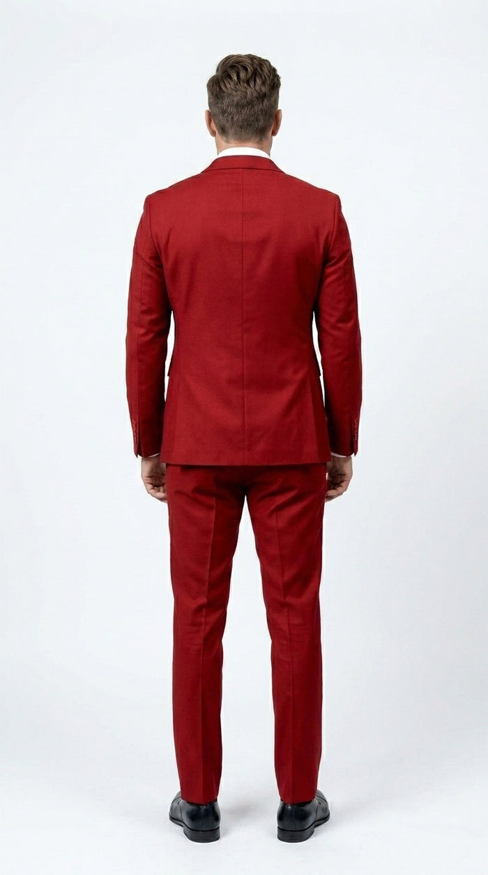 Men’s Modern Double Breasted Peak Lapel Suit – Red by EJ Samuel