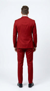 Men’s Modern Double Breasted Peak Lapel Suit – Red by EJ Samuel