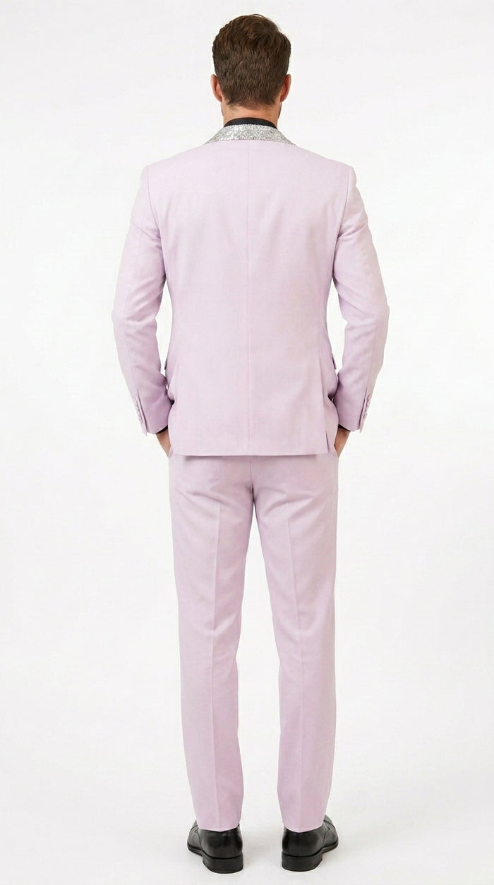 Gray and Pink Prom Tuxedo - Perfect Wedding Suit Vested rhinestone sequin Lapelled