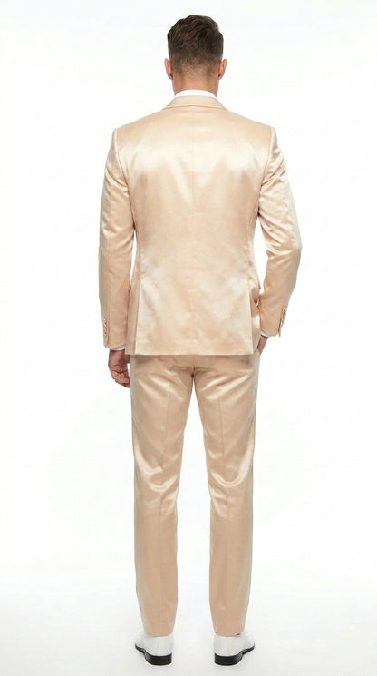 Champagne Suit - Light Gold Color Shiny Suit - Sateen Suit - Wedding Tuxedo Suit