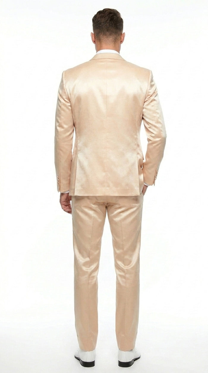 Champagne Suit - Light Gold Color Shiny Suit - Sateen Suit - Wedding Tuxedo Suit