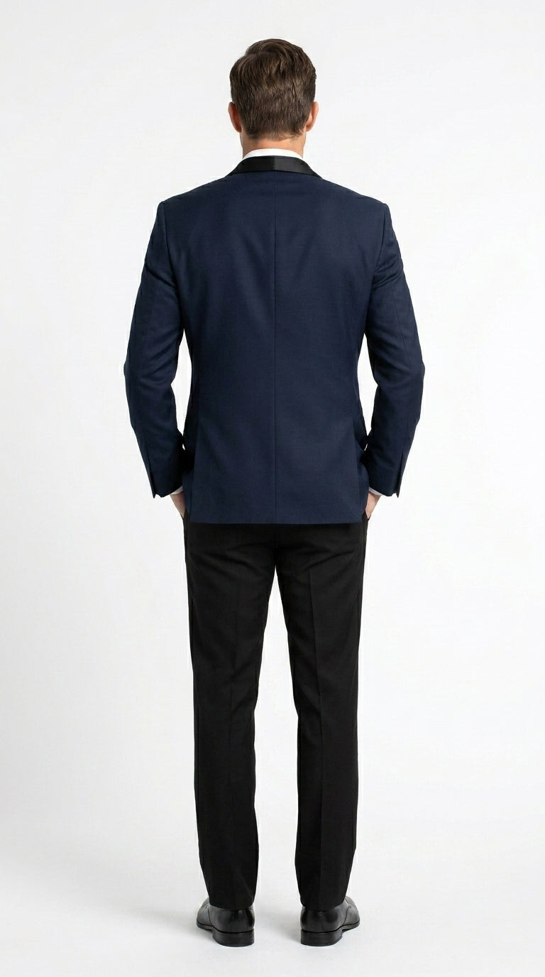 Suit Midnight Dark Navy Blue Suit For Men Tux With Black Lapel Suit Shawl Collar 1 Button Dinner Jacket Looking