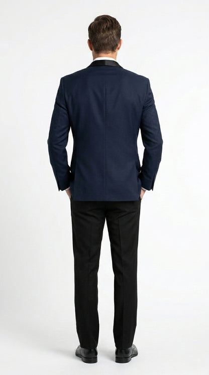 Suit Midnight Dark Navy Blue Suit For Men Tux With Black Lapel Suit Shawl Collar 1 Button Dinner Jacket Looking