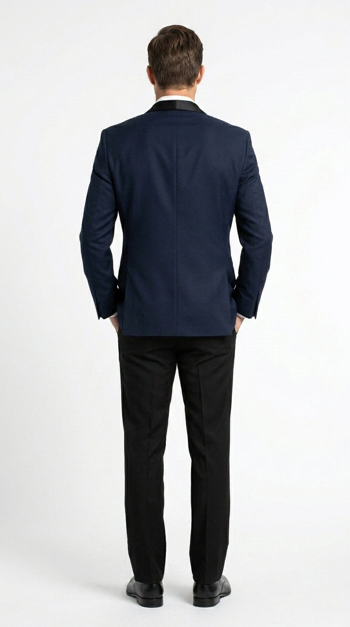 Suit Midnight Dark Navy Blue Suit For Men Tux With Black Lapel Suit Shawl Collar 1 Button Dinner Jacket Looking