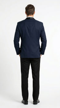 Suit Midnight Dark Navy Blue Suit For Men Tux With Black Lapel Suit Shawl Collar 1 Button Dinner Jacket Looking
