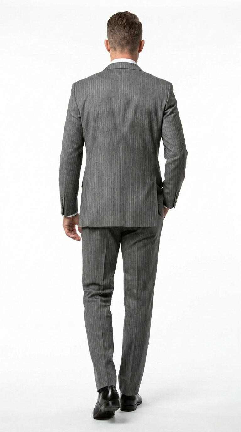 Men’s Medium Grey Classic Vested Pinstripe Suit with Jacket, Vest and Pants, Formal Dress Suit