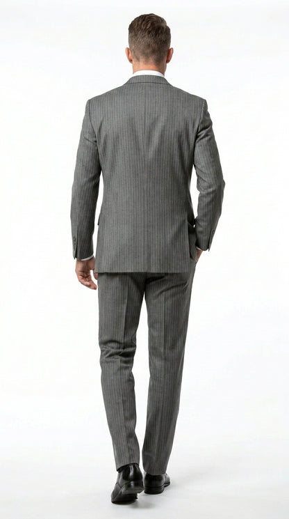 Men’s Medium Grey Classic Vested Pinstripe Suit with Jacket, Vest and Pants, Formal Dress Suit
