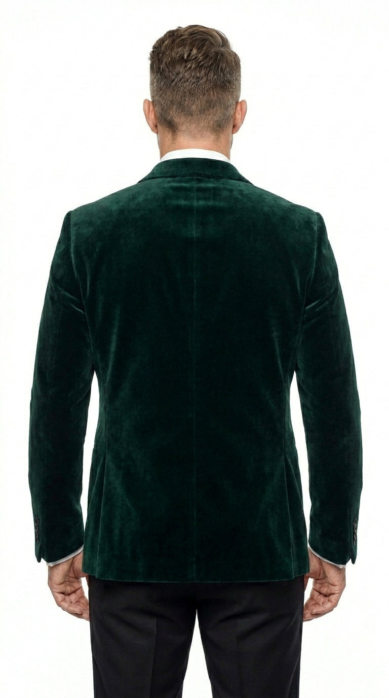 Men’s Olive Hunter Green Velvet Tuxedo Jacket with Black Satin Lapel, Formal Wedding Dinner Blazer