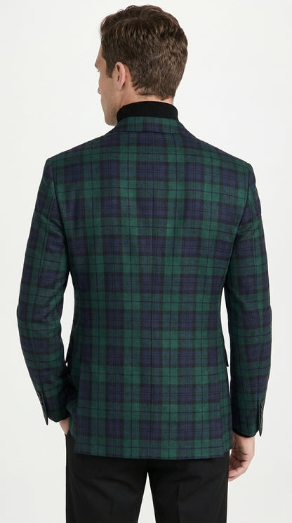 Men’s Green Tartan Plaid Dinner Jacket with Notch Lapel, Formal Sportcoat Blazer