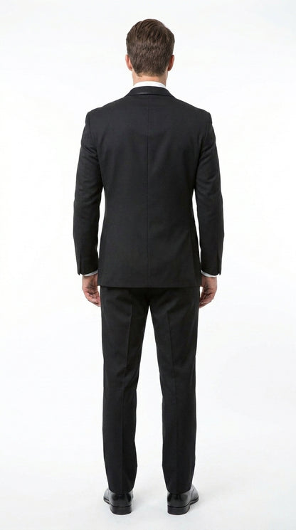 Men’s Black 2 Button Classic Vested Wedding Tuxedo with Satin Lapel and Matching Pants