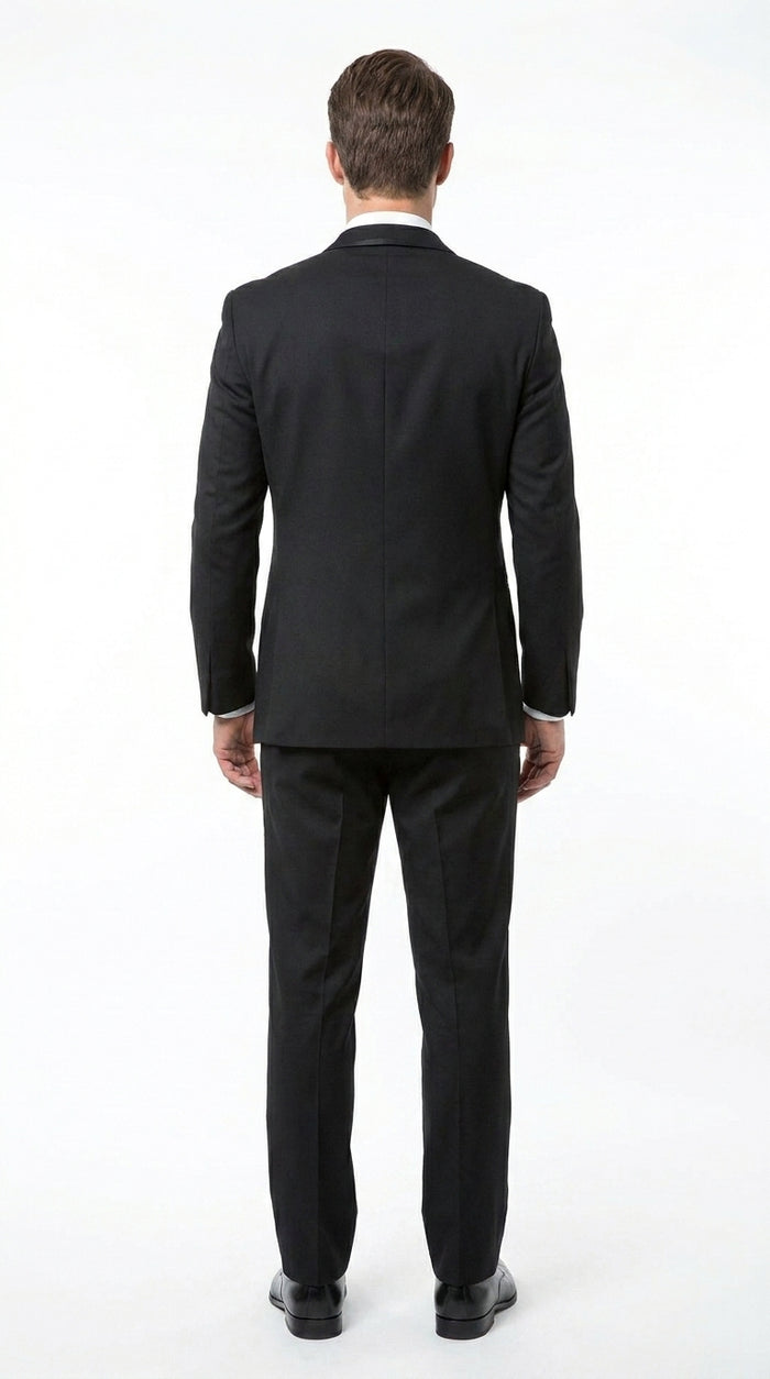 Men’s Black 2 Button Classic Vested Wedding Tuxedo with Satin Lapel and Matching Pants