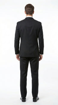 Men’s Black 2 Button Classic Vested Wedding Tuxedo with Satin Lapel and Matching Pants