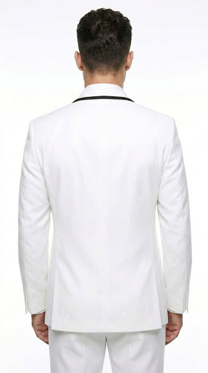 Men’s Waverly White 1 Button Shawl Tuxedo Jacket with Black Trim, Ike Evening Formal Blazer