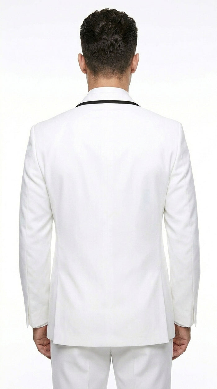 Men’s Waverly White 1 Button Shawl Tuxedo Jacket with Black Trim, Ike Evening Formal Blazer
