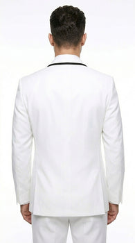 Men’s Waverly White 1 Button Shawl Tuxedo Jacket with Black Trim, Ike Evening Formal Blazer
