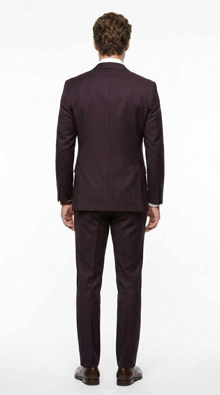 Men’s Very Dark Purple Plum Eggplant 3 Piece Suit, Classic Vested 2 Button Wedding Business Suit Set