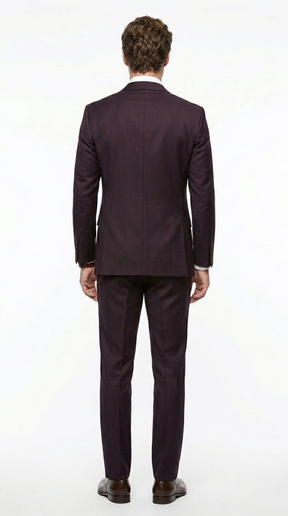 Men’s Very Dark Purple Plum Eggplant 3 Piece Suit, Classic Vested 2 Button Wedding Business Suit Set