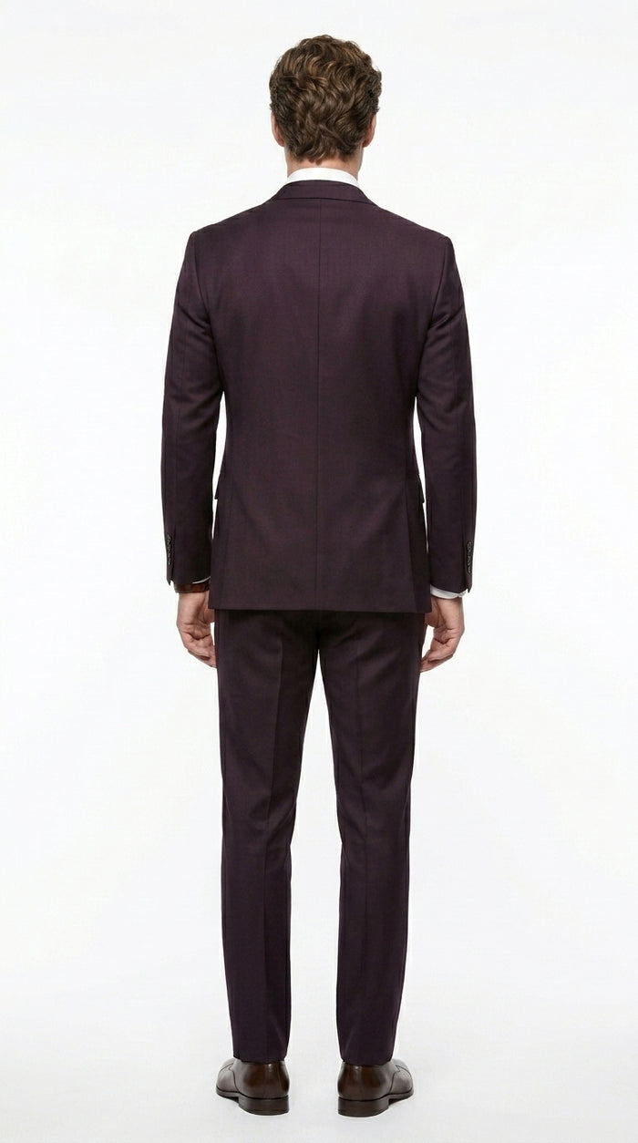 Men’s Very Dark Purple Plum Eggplant 3 Piece Suit, Classic Vested 2 Button Wedding Business Suit Set
