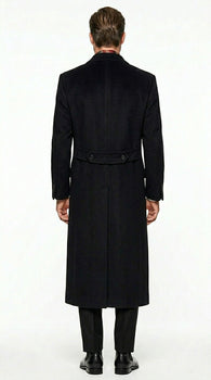 Men’s Black Six Button Fully Lined Overcoat, Long Winter Topcoat for Formal Business Wear