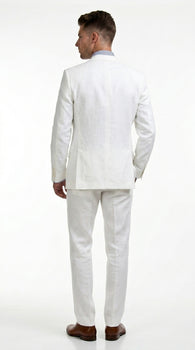 Men’s White Lightweight Linen 2 Button Suit, Formal Wedding Beach Summer Suit Set