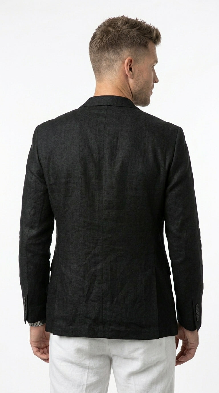Men’s Black Lightweight Linen Blazer, Summer Business Casual Wedding Sport Coat Jacket