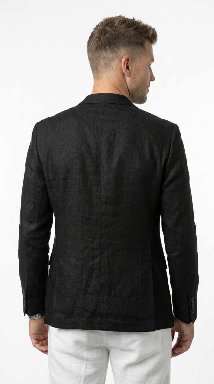 Men’s Black Lightweight Linen Blazer, Summer Business Casual Wedding Sport Coat Jacket