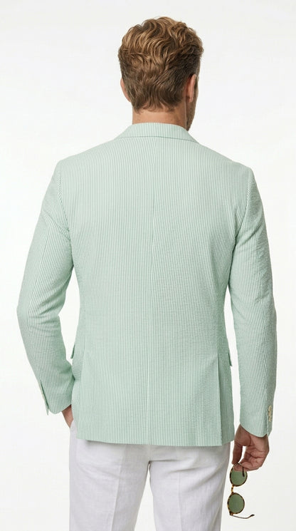 Men’s Green Seersucker Blazer, Lightweight Summer Wedding Business Casual Sport Coat Jacket