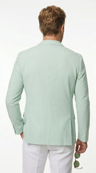 Men’s Green Seersucker Blazer, Lightweight Summer Wedding Business Casual Sport Coat Jacket