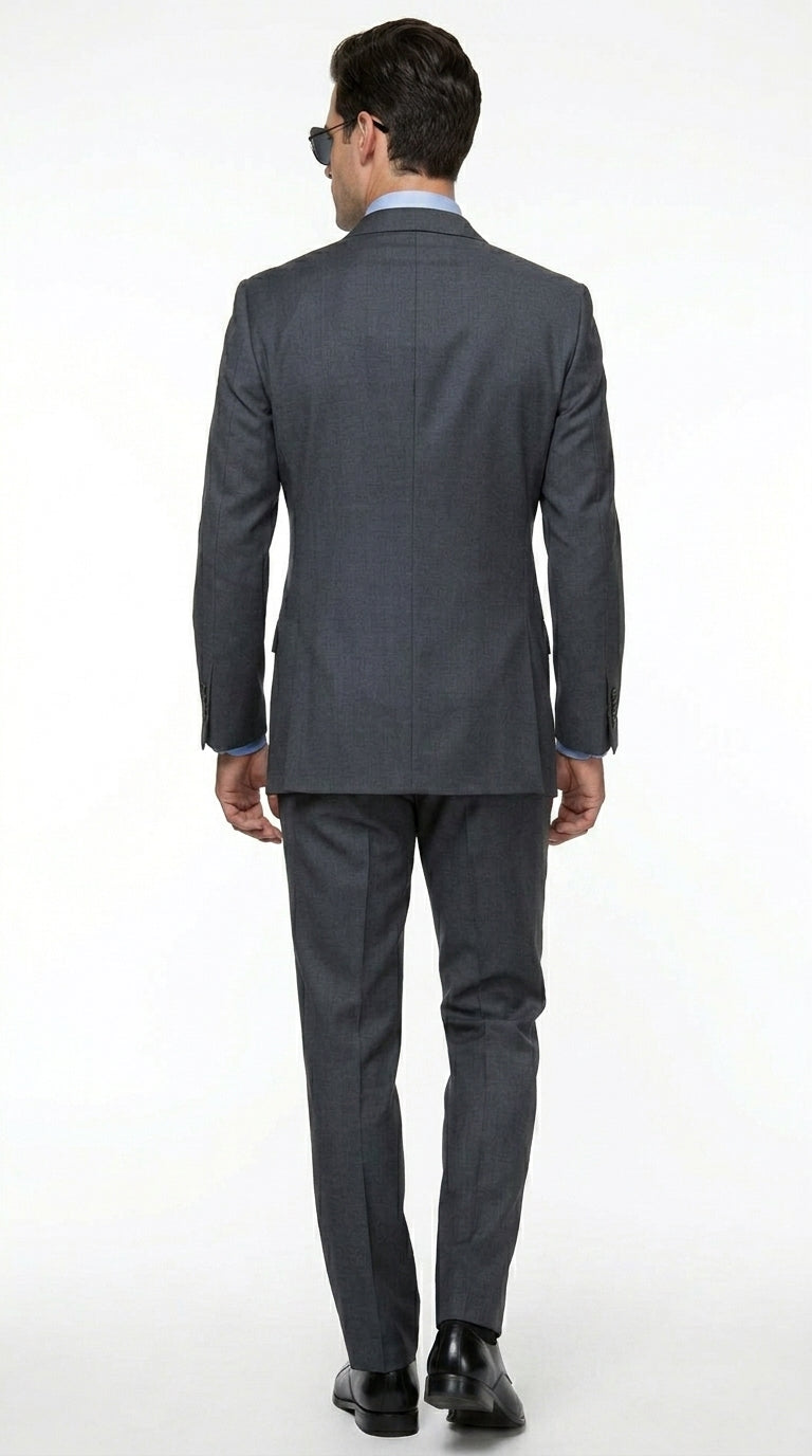 Men’s Charcoal Grey Double Breasted Wool Suit, Designer Formal Wedding Business Dress Suit Set Modern Fit