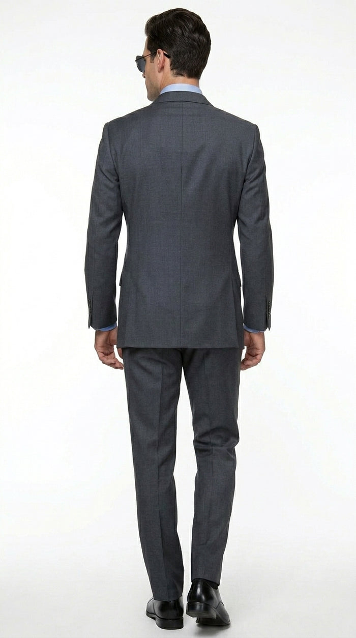 Men’s Charcoal Grey Double Breasted Wool Suit, Designer Formal Wedding Business Dress Suit Set Modern Fit