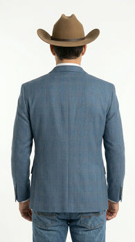 Men’s Light Blue Plaid Western Sport Coat, Business Casual Cowboy Blazer Jacket