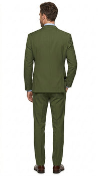 Men’s Olive Vested Suit, Classic Fit 3 Piece Flat Front Formal Wedding Business Suit Set